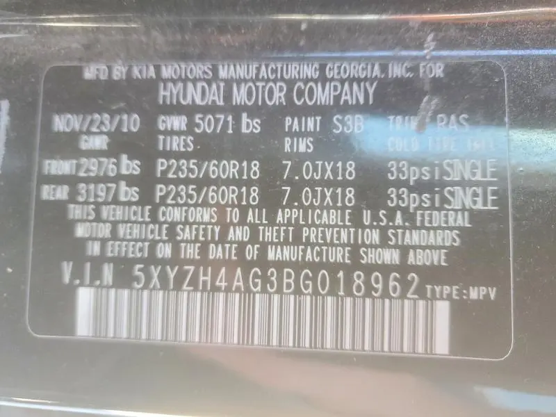 2011 HYUNDAI SANTA FE SE  