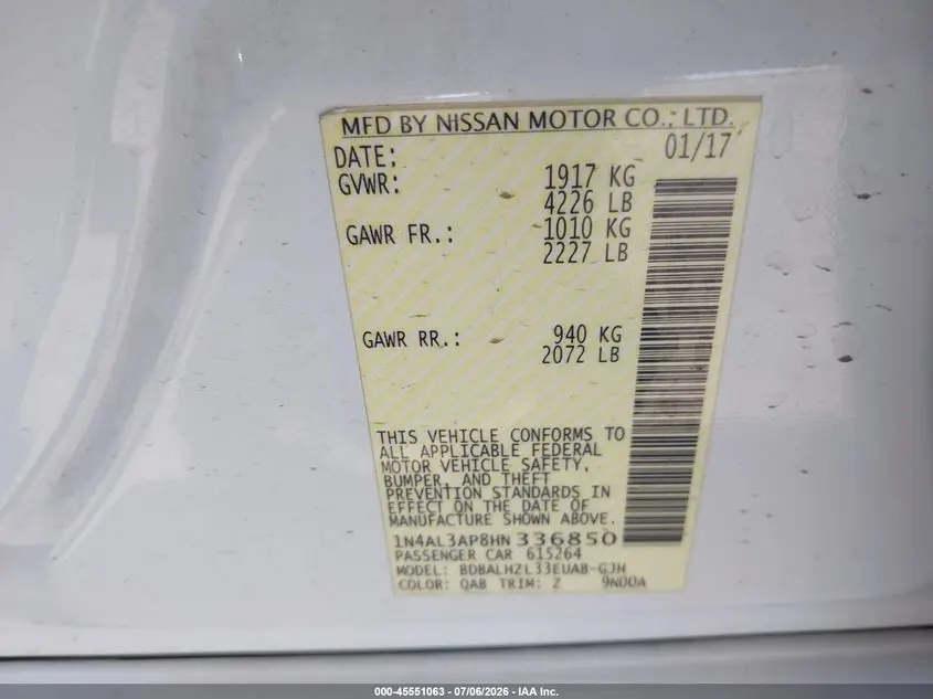 2017 NISSAN ALTIMA 2.5 SR