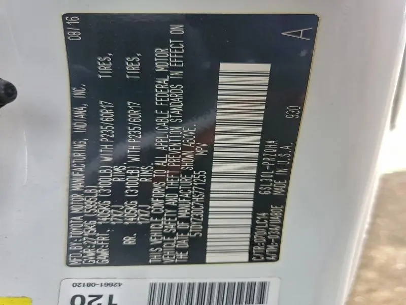 2017 TOYOTA SIENNA XLE  