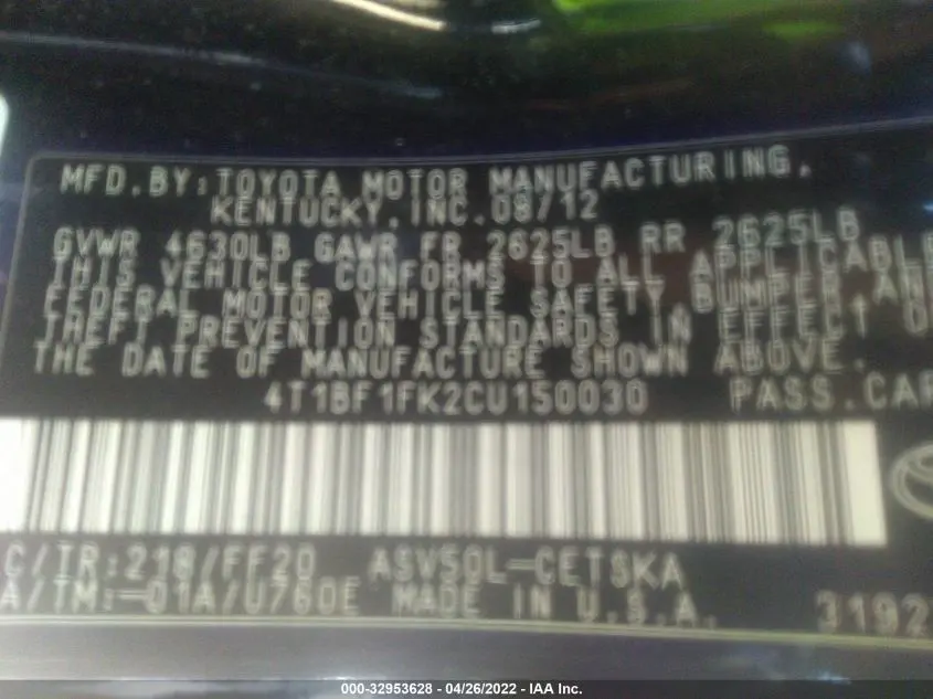 2012 TOYOTA CAMRY SE
