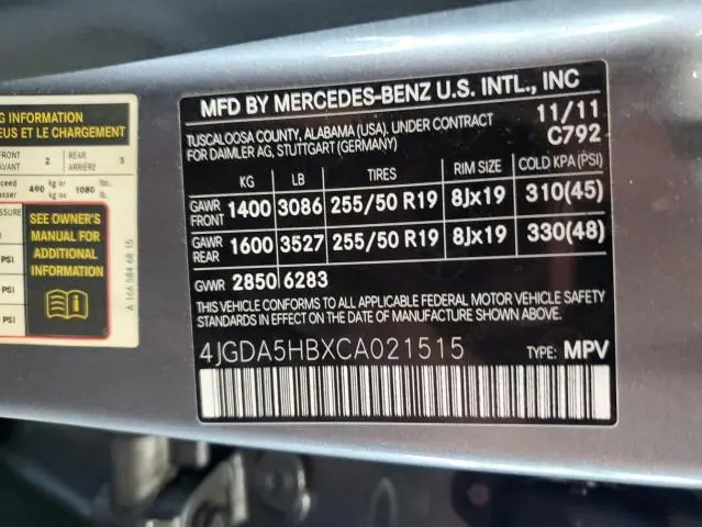 2012 MERCEDES-BENZ ML 350 4MATIC  