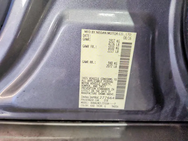 2016 NISSAN ALTIMA 2.5 SV  