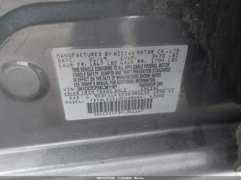 2019 NISSAN VERSA NOTE SV