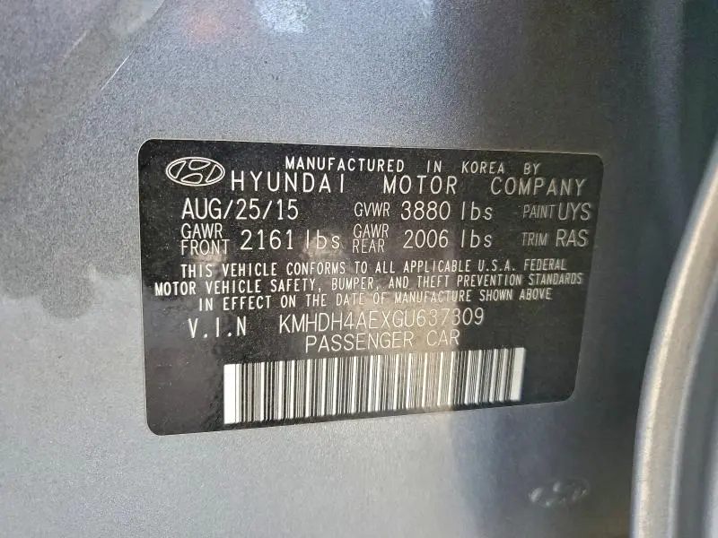 2016 HYUNDAI ELANTRA SE  