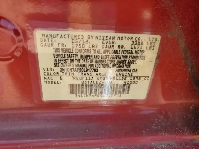 2012 NISSAN VERSA S  