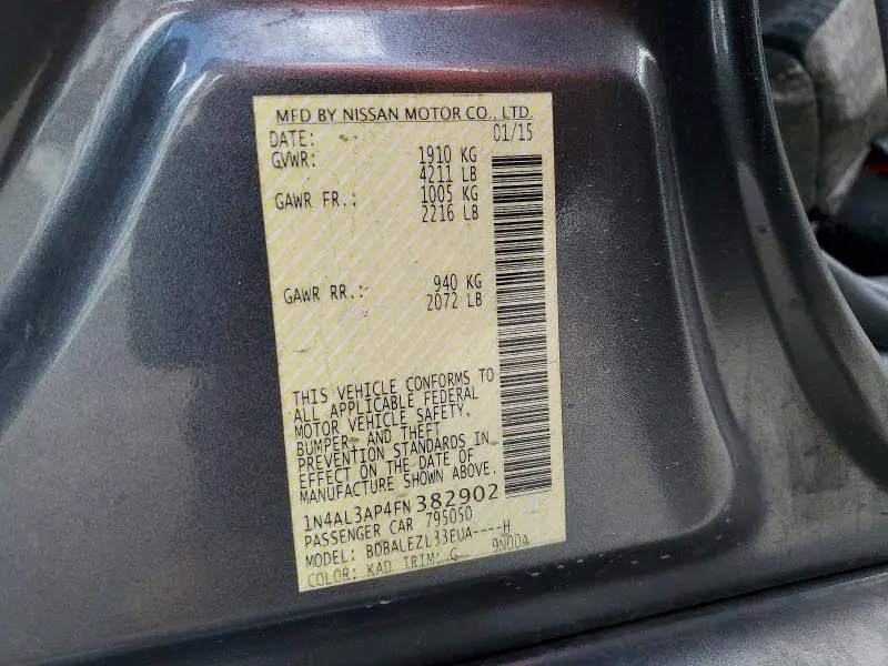 2015 NISSAN ALTIMA 2.5 S  