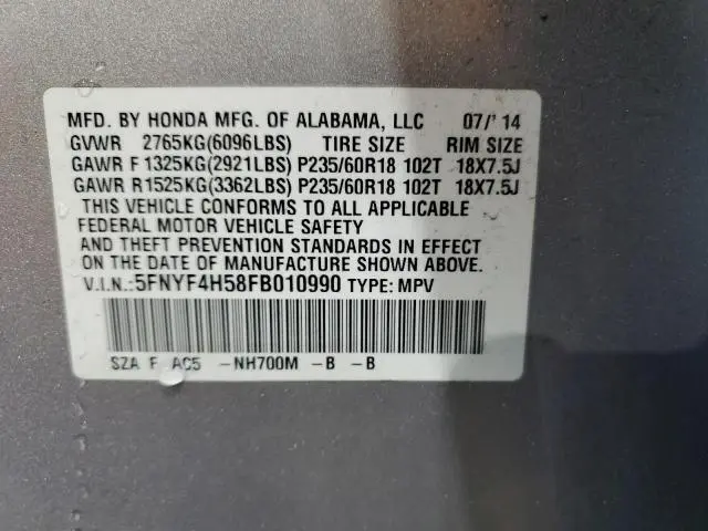 2015 HONDA PILOT EXL  