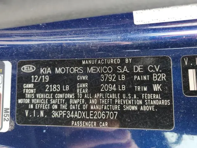 2020 KIA FORTE GT LINE  