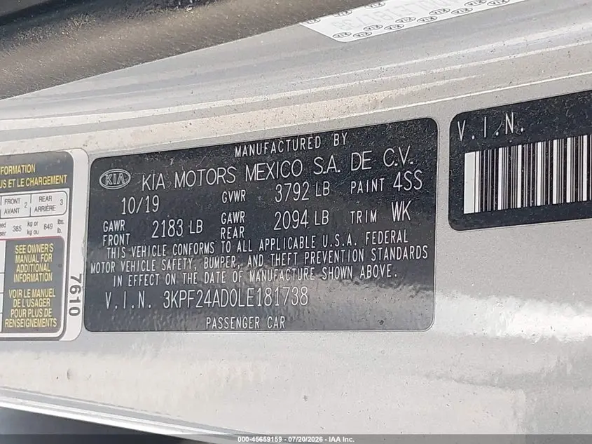 2020 KIA FORTE LXS