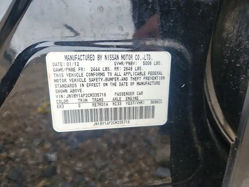 2012 INFINITI M37 BASE  