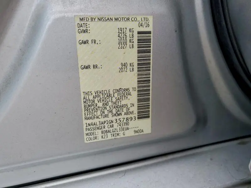 2016 NISSAN ALTIMA 2.5  