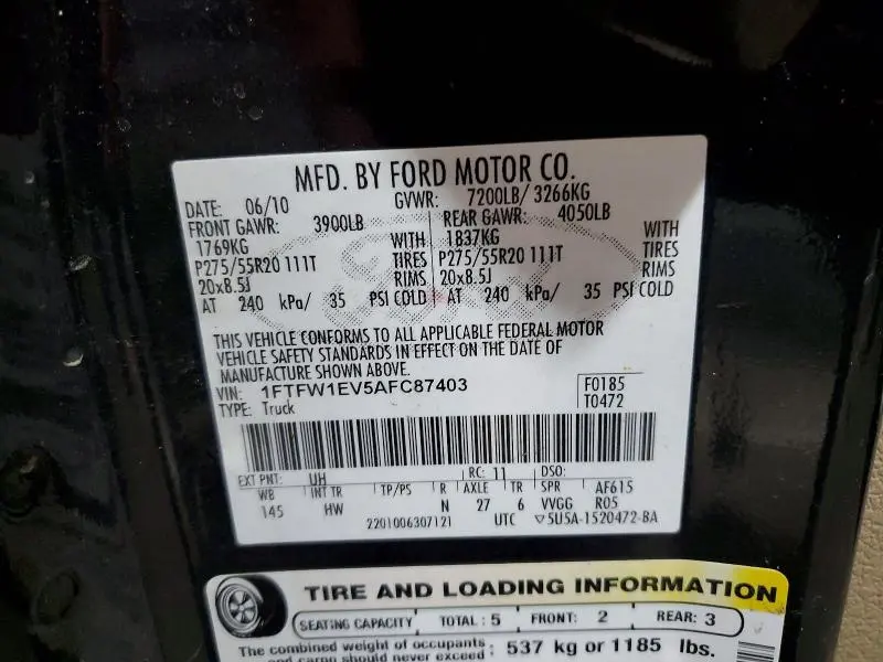2010 FORD F150 SUPERCREW  