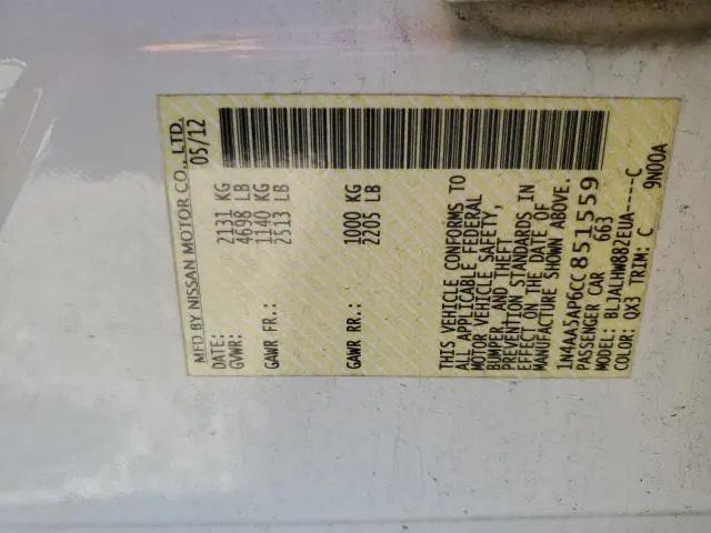 2012 NISSAN MAXIMA S  