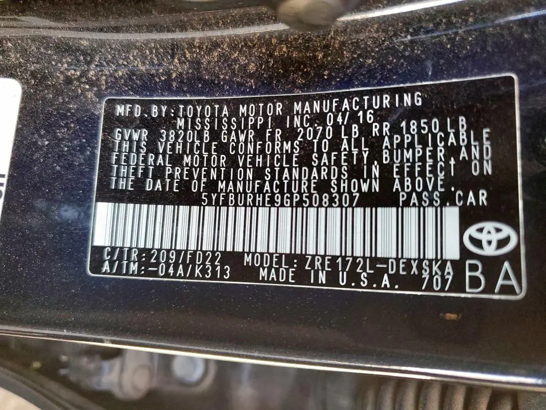 2016 TOYOTA COROLLA L