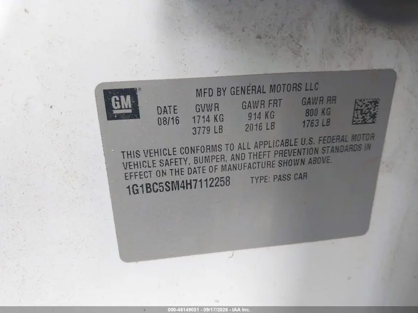 2017 CHEVROLET CRUZE LS AUTO