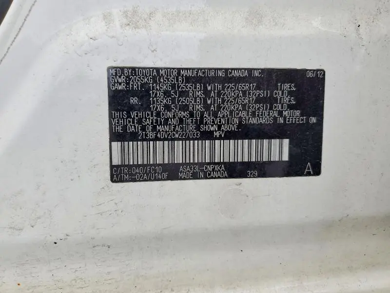 2012 TOYOTA RAV4 BASE  
