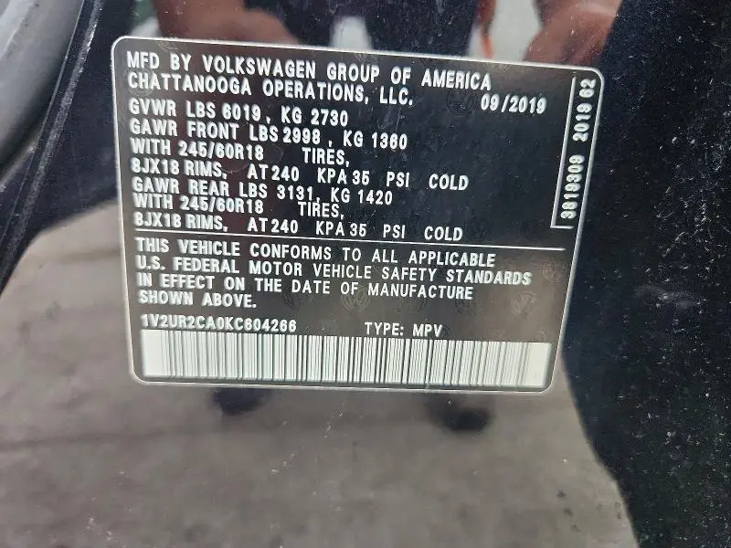 2019 VOLKSWAGEN ATLAS SE  
