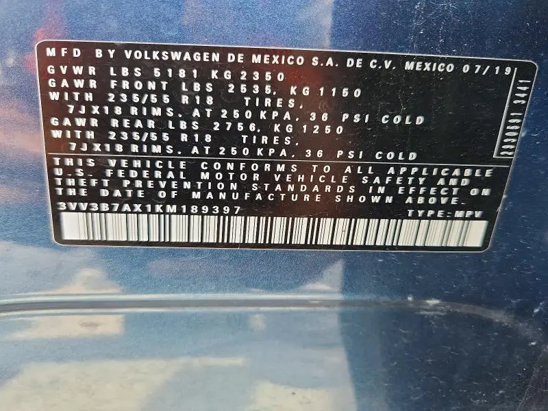 2019 VOLKSWAGEN TIGUAN SE  
