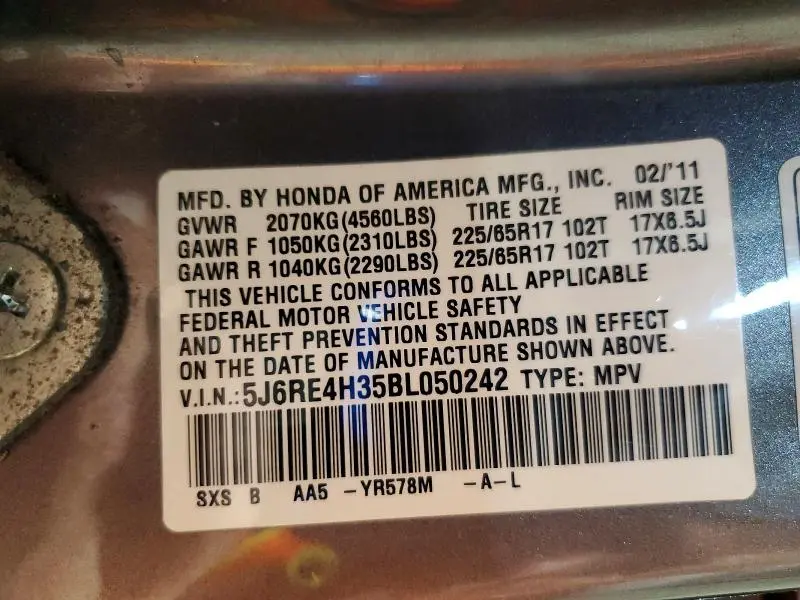 2011 HONDA CR-V LX  