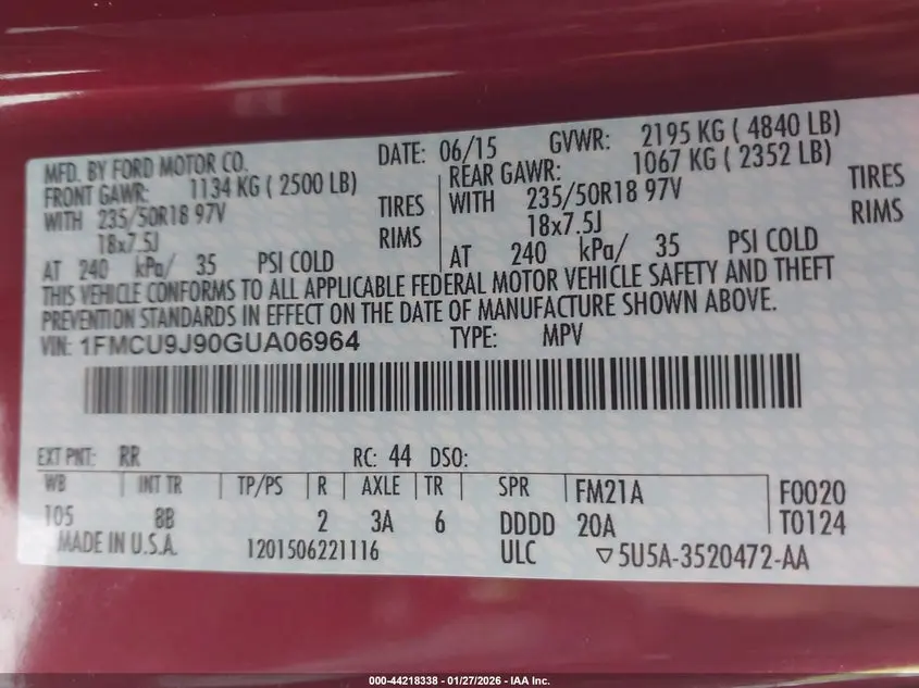 2016 FORD ESCAPE TITANIUM