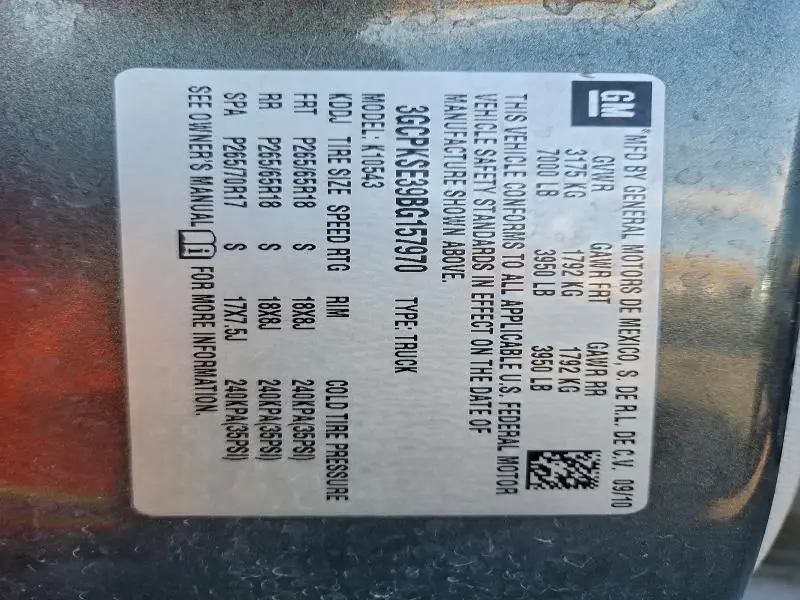 2011 CHEVROLET SILVERADO K1500 LT  