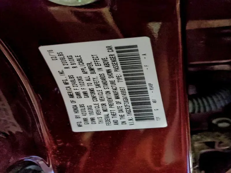 2016 HONDA ACCORD LX  