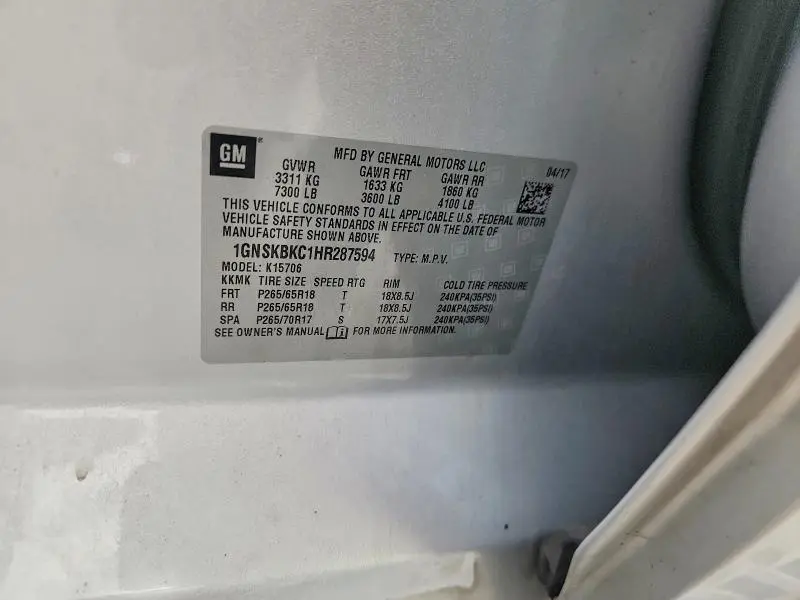 2017 CHEVROLET TAHOE K1500 LT  