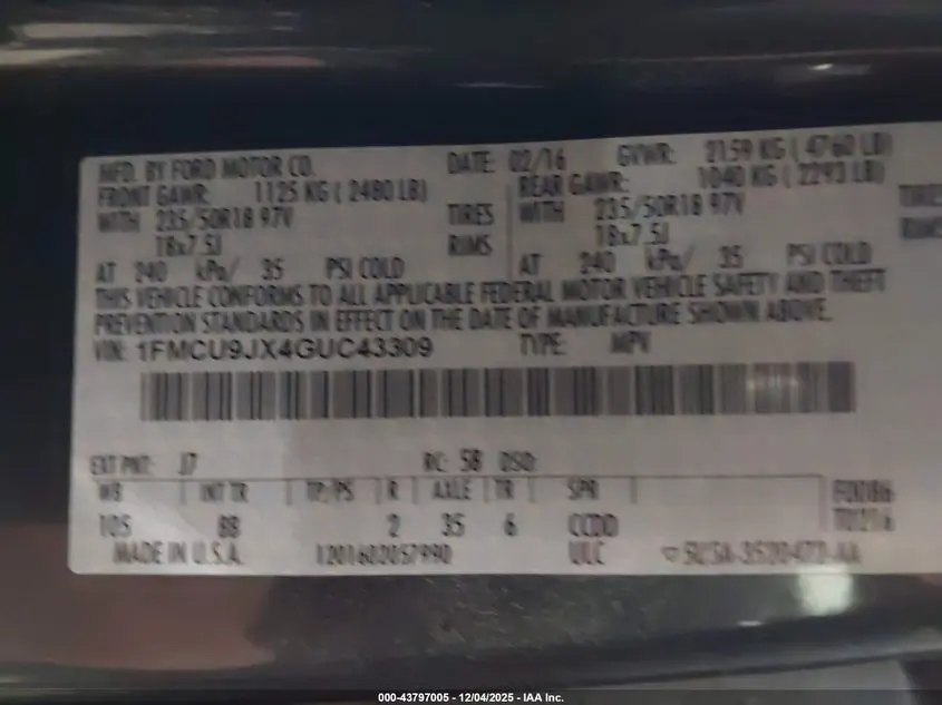 2016 FORD ESCAPE TITANIUM