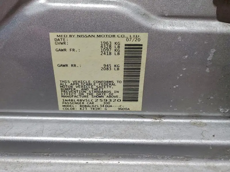 2020 NISSAN ALTIMA S  