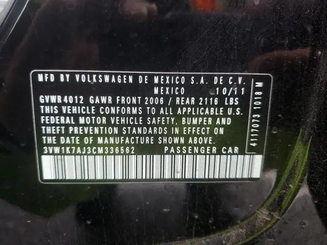 2012 VOLKSWAGEN JETTA BASE  