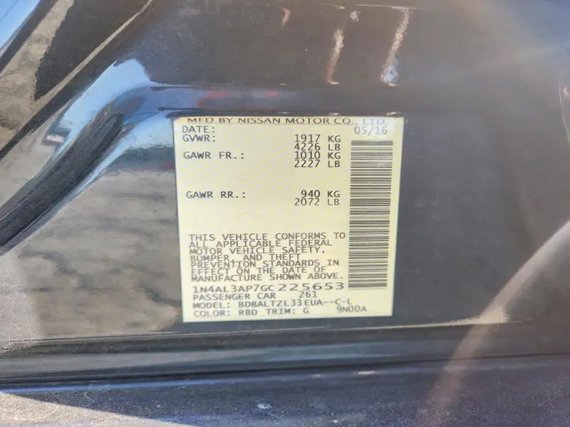 2016 NISSAN ALTIMA 2.5 SL  