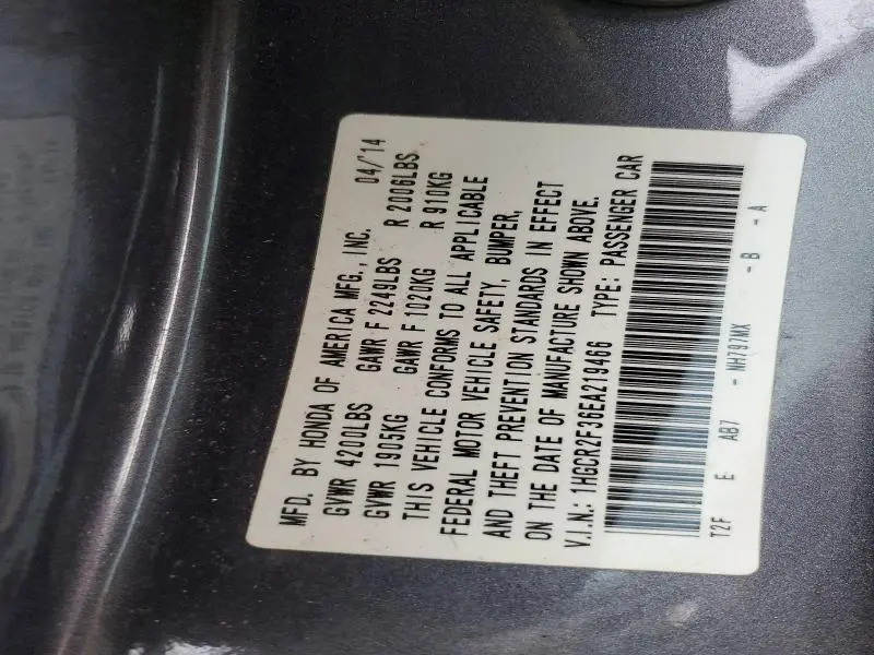 2014 HONDA ACCORD LX  