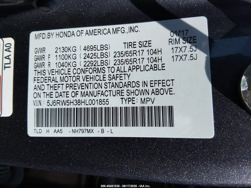 2017 HONDA CR-V LX