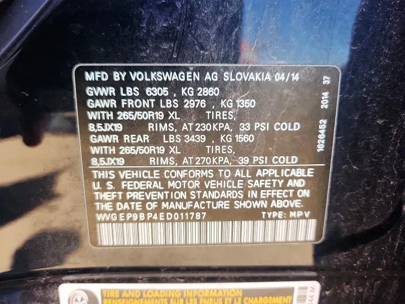 2014 VOLKSWAGEN TOUAREG V6 TDI  