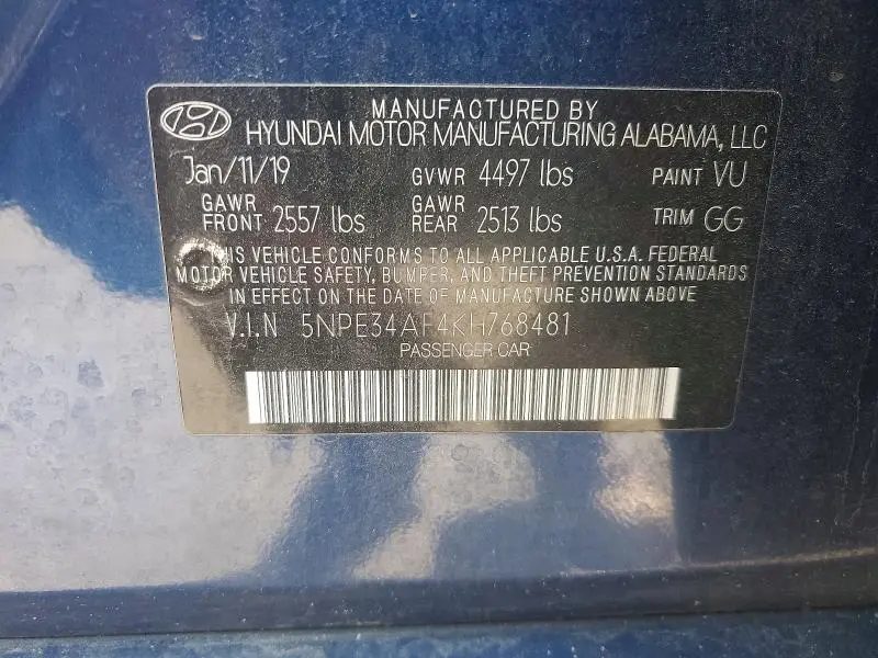 2019 HYUNDAI SONATA SEL  