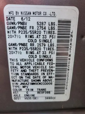 2012 NISSAN MURANO S  