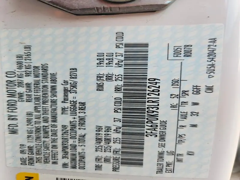 2020 FORD FUSION TITANIUM  