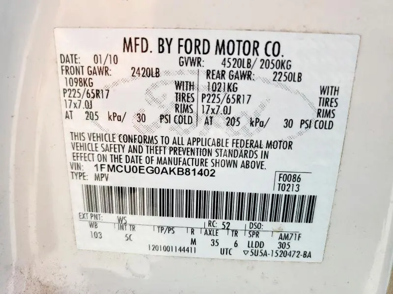 2010 FORD ESCAPE LIMITED  