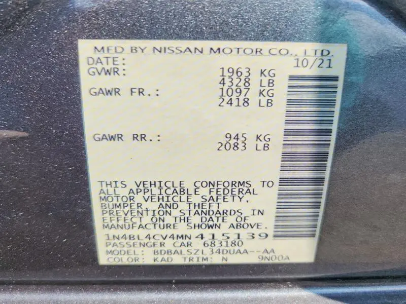 2021 NISSAN ALTIMA SR  
