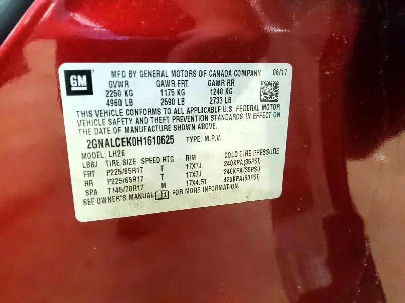 2017 CHEVROLET EQUINOX LT  