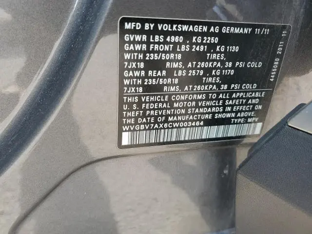 2012 VOLKSWAGEN TIGUAN S  