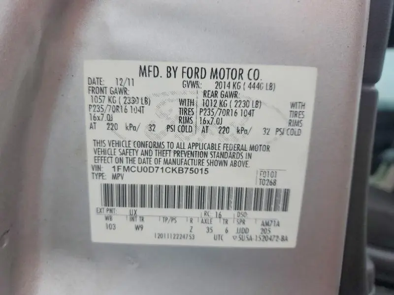 2012 FORD ESCAPE XLT  