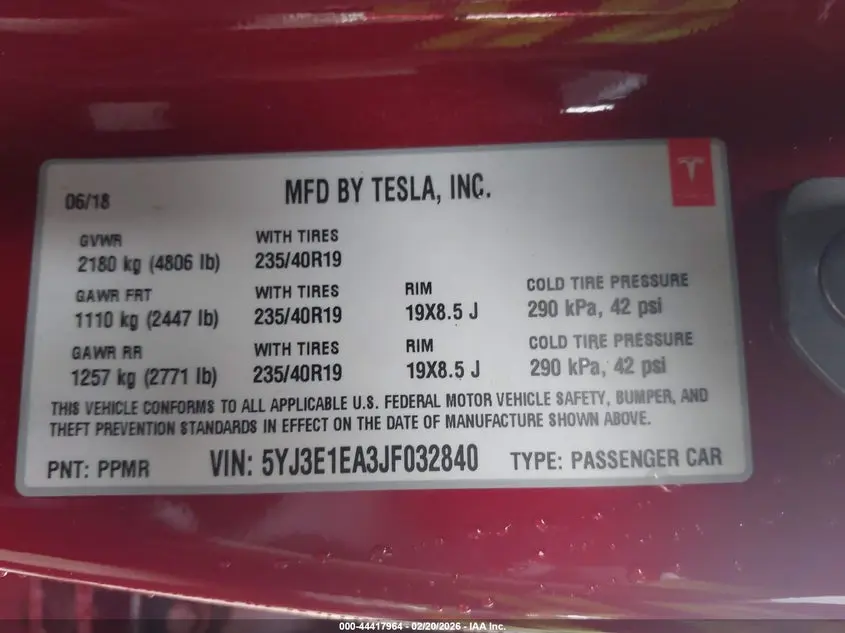 2018 TESLA MODEL 3  