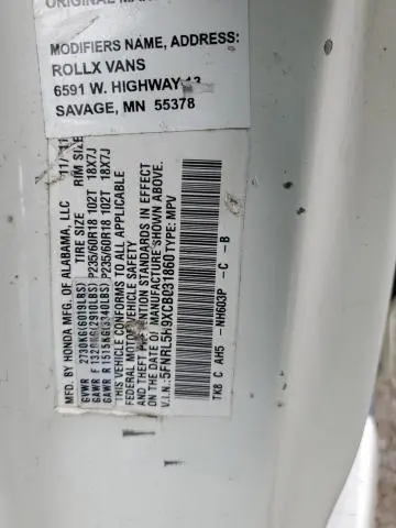 2012 HONDA ODYSSEY TOURING  
