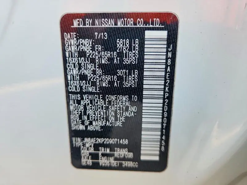 2013 NISSAN QUEST 3.5 S  