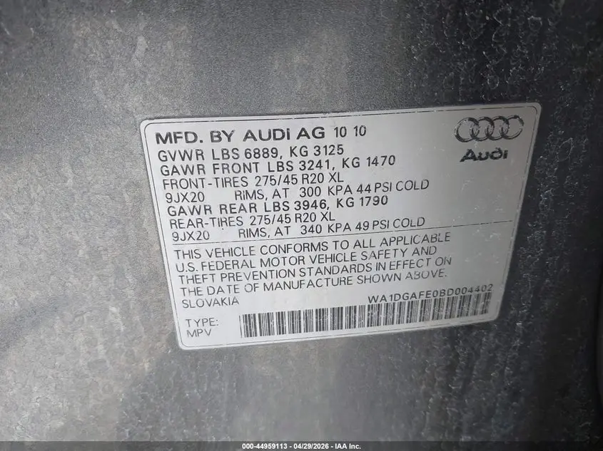 2011 AUDI Q7 3.0T S LINE PRESTIGE