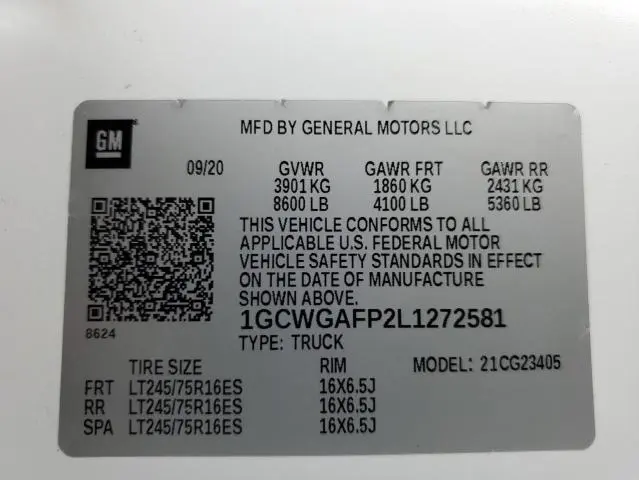 2020 CHEVROLET EXPRESS G2500   