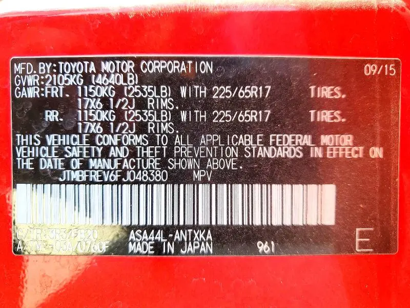 2015 TOYOTA RAV4 LE  