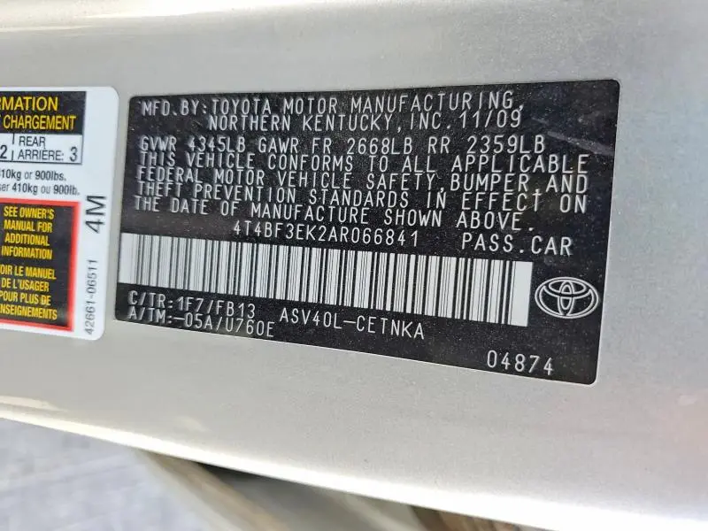 2010 TOYOTA CAMRY LE  