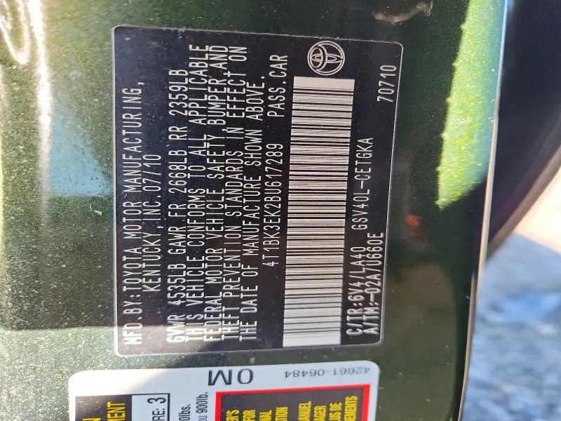 2011 TOYOTA CAMRY XLE V6  